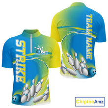 Load image into Gallery viewer, Custom Blue And Yellow Strike Bowling Quarter-Zip Shirts For Men, Strike Bowling Team Jersey IPHW9233