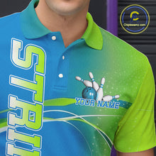 Load image into Gallery viewer, Custom Blue And Green Strike Bowling Polo Shirts For Men, Strike Bowling Team Jersey IPHW9234