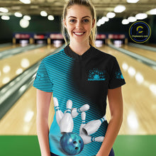 Load image into Gallery viewer, Custom Black And Blue Bowling Quarter-Zip Shirts For Women, Blue Bowling Jerseys IPHW9401