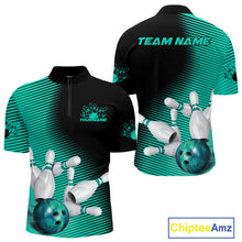 Load image into Gallery viewer, Custom Black And Ball Blue Bowling Quarter-Zip Shirts For Men, Blue Bowling Jerseys IPHW9402