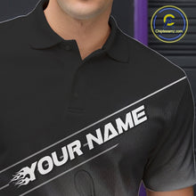 Load image into Gallery viewer, Custom Black And White Bowling Tournament Polo Shirts For Men, Bowling Team Shirt IPHW9405