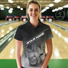 Load image into Gallery viewer, Custom Black And White Bowling Tournament Polo Shirts For Women, Bowling Team Shirt IPHW9405