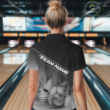 Load image into Gallery viewer, Custom Black And White Bowling Tournament Polo Shirts For Women, Bowling Team Shirt IPHW9405