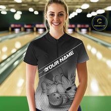 Load image into Gallery viewer, Custom Black And White Bowling Tournament Women Quarter-Zip Shirts, Bowling Team Shirt IPHW9405