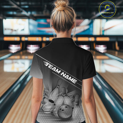 Custom Black And White Bowling Tournament Women Quarter-Zip Shirts, Bowling Team Shirt IPHW9405