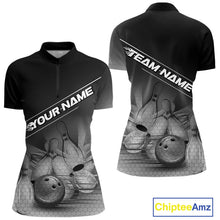 Load image into Gallery viewer, Custom Black And White Bowling Tournament Women Quarter-Zip Shirts, Bowling Team Shirt IPHW9405
