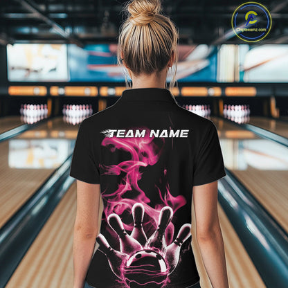 Custom Pink Smoke Bowling Quarter-Zip Team Shirts For Women, Flame Bowling League Shirt IPHW9564