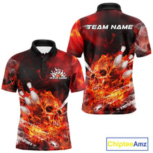 Load image into Gallery viewer, Custom Fire Flame Skull Bowling Polo Shirts For Men, Halloween Bowling Outfits IPHW9575