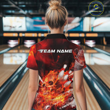 Load image into Gallery viewer, Custom Fire Flame Skull Bowling Quarter-Zip Shirts For Women, Halloween Bowling Outfits IPHW9575