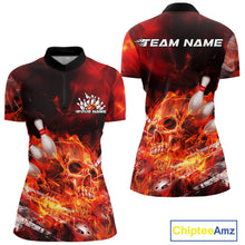 Load image into Gallery viewer, Custom Fire Flame Skull Bowling Quarter-Zip Shirts For Women, Halloween Bowling Outfits IPHW9575
