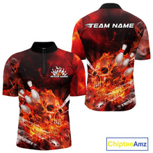 Load image into Gallery viewer, Custom Fire Flame Skull Bowling Quarter-Zip Shirts For Men, Halloween Bowling Outfits IPHW9575