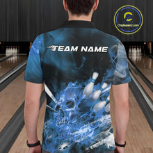 Load image into Gallery viewer, Custom Blue Fire Flame Skull Bowling Polo Shirts For Men, Halloween Bowling Outfits IPHW9576
