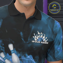 Load image into Gallery viewer, Custom Blue Fire Flame Skull Bowling Polo Shirts For Men, Halloween Bowling Outfits IPHW9576