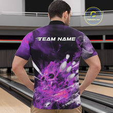 Load image into Gallery viewer, Custom Purple Fire Flame Skull Bowling Quarter-Zip Shirts For Men, Halloween Bowling Outfits IPHW9578