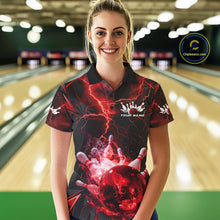Load image into Gallery viewer, Custom Red Thunder Lightning Bowling Team Polo Shirts For Women, Red Bowling Jerseys IPHW9581