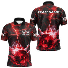 Load image into Gallery viewer, Custom Red Thunder Lightning Bowling Team Polo Shirts For Men, Red Bowling Jerseys IPHW9581