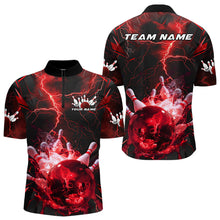 Load image into Gallery viewer, Custom Red Thunder Lightning Bowling Team Quarter-Zip Shirts For Men, Red Bowling Jerseys IPHW9581