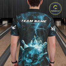 Load image into Gallery viewer, Custom Blue Thunder Lightning Bowling Team Polo Shirts For Men, Red Bowling Jerseys IPHW9582
