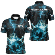 Load image into Gallery viewer, Custom Blue Thunder Lightning Bowling Team Polo Shirts For Men, Red Bowling Jerseys IPHW9582