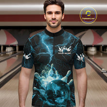 Load image into Gallery viewer, Custom Blue Thunder Lightning Bowling Team Quarter-Zip Shirts For Men, Red Bowling Jerseys IPHW9582