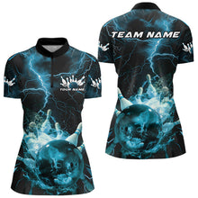 Load image into Gallery viewer, Custom Blue Thunder Lightning Bowling Team Women Quarter-Zip Shirt, Red Bowling Jerseys IPHW9582