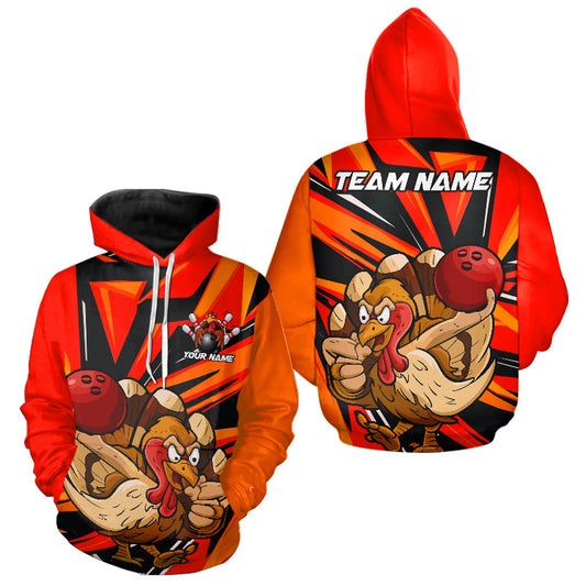 Custom Funny Turkey Bowling Shirts For Men And Women, Orange Thanksgiving Bowling Shirt Team Uniform IPHW7587