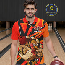 Load image into Gallery viewer, Custom Funny Turkey Bowling Shirts For Men, Orange Thanksgiving Bowling Shirt Team Uniform IPHW7587