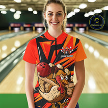 Load image into Gallery viewer, Custom Funny Turkey Bowling Shirts For Women, Orange Thanksgiving Bowling Shirt Team Uniform IPHW7587