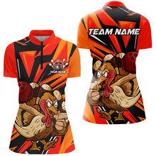 Load image into Gallery viewer, Custom Funny Turkey Bowling Shirts For Women, Orange Thanksgiving Bowling Shirt Team Uniform IPHW7587