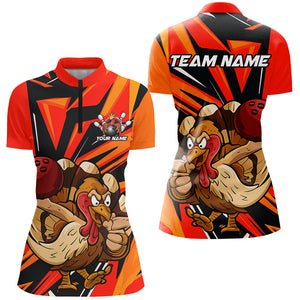 Custom Funny Turkey Bowling Shirts For Women, Orange Thanksgiving Bowling Shirt Team Uniform IPHW7587