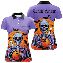 Load image into Gallery viewer, Purple Custom Halloween Bowling Shirts For Women, Skull Bowling Team Shirt Halloween Outfit IPHW7599