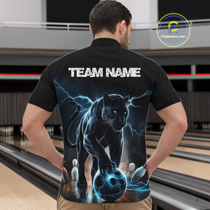 Blue Thunder Lightning Custom Panther Bowling Quarter-Zip Shirts For Men, Panther Bowling Jerseys IPHW8271