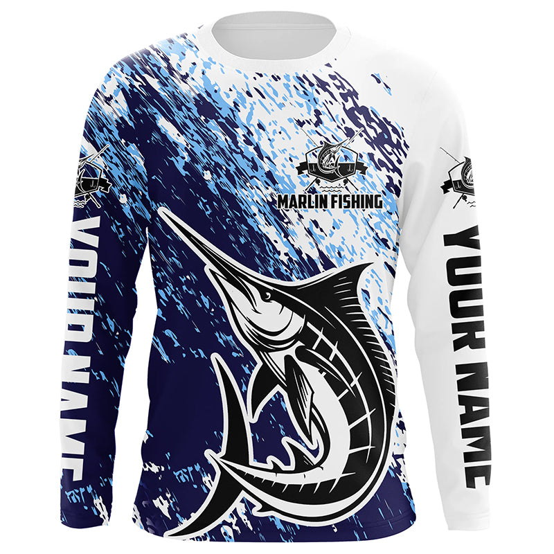 Marlin Fishing Custom Long Sleeve Performance Fishing Shirts, Marlin Saltwater Fishing Jerseys IPHW5812