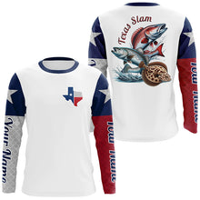Load image into Gallery viewer, Custom Texas Flag Fishing Shirts, Texas Slam Redfish, Trout, Fllounder Long Sleeve Shirts IPHW6228