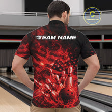 Load image into Gallery viewer, Custom Red Fire Patriotic Bowling Team Men Quarter-Zip Shirt, American Flag Flame Bowling Jersey IPHW11107