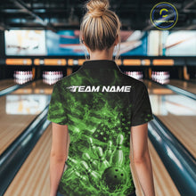 Load image into Gallery viewer, Custom Green Fire Patriotic Bowling Women Shirt, American Flag Flame Bowling Jersey IPHW11111
