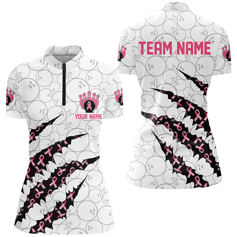 Custom Breast Cancer Pink Ribbon Ladies Bowling Shirts, Breast Cancer Awareness Team Jersey IPHW7045