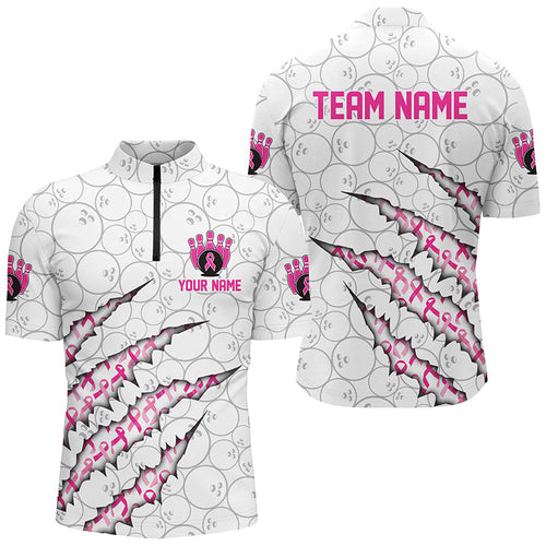Custom Breast Cancer Pink Ribbon Bowling Shirts For Men, Breast Cancer Awareness Team Jersey IPHW7046
