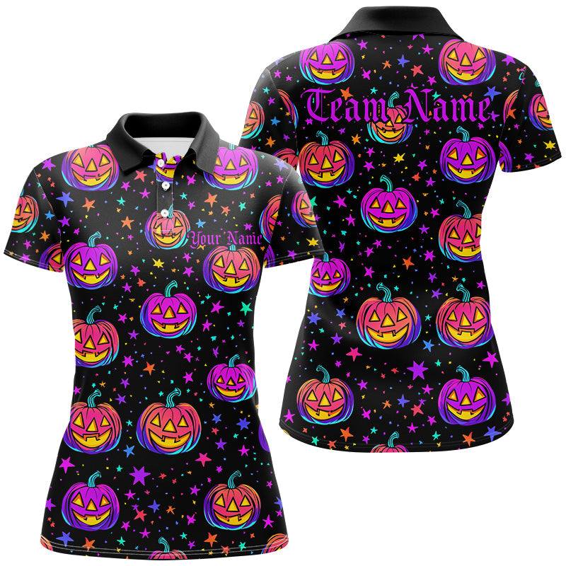 Colorful Pumpkins Custom Halloween Ladies Bowling Shirts, Halloween Team Outfits IPHW7602