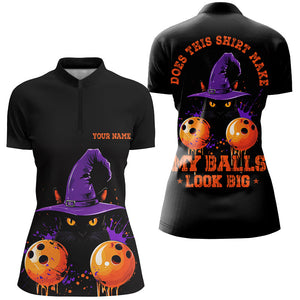 Halloween Black Cat Custom Funny Ladies Bowling Shirts "This Shirt Make My Balls Look Big" IPHW7604