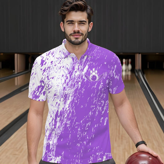 Personalized White And Purple Bowling Team Polo Shirts For Men, Bowling Tournament Outfits IPHW8744