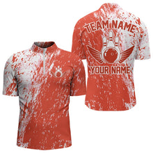 Load image into Gallery viewer, Personalized White And Orange Bowling Team Quarter-Zip Shirts For Men, Bowling Tournament Outfits IPHW8745