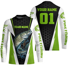 Load image into Gallery viewer, Pike Fishing Long Sleeve Tournament Shirts For Fishing Team With Custom Name And Number | Green IPHW6239