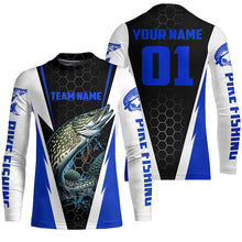 Load image into Gallery viewer, Pike Fishing Long Sleeve Tournament Shirts For Fishing Team With Custom Name And Number | Blue IPHW6240