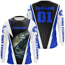 Load image into Gallery viewer, Pike Fishing Long Sleeve Tournament Shirts For Fishing Team With Custom Name And Number | Blue IPHW6240