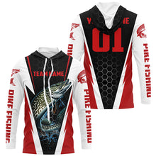 Load image into Gallery viewer, Pike Fishing Long Sleeve Tournament Shirts For Fishing Team With Custom Name And Number | Red IPHW6241