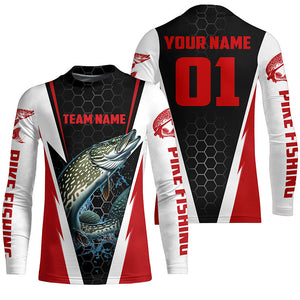 Pike Fishing Long Sleeve Tournament Shirts For Fishing Team With Custom Name And Number | Red IPHW6241