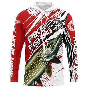 Northern Pike Fishing Custom Long Sleeve Tournament Shirts, Pike Fishing Jerseys | Red IPHW6242