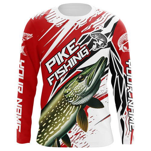Northern Pike Fishing Custom Long Sleeve Tournament Shirts, Pike Fishing Jerseys | Red IPHW6242