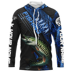 Custom Musky Fishing Long Sleeve Tournament Shirts, Musky Fisherman Jerseys | Blue Camo IPHW6249